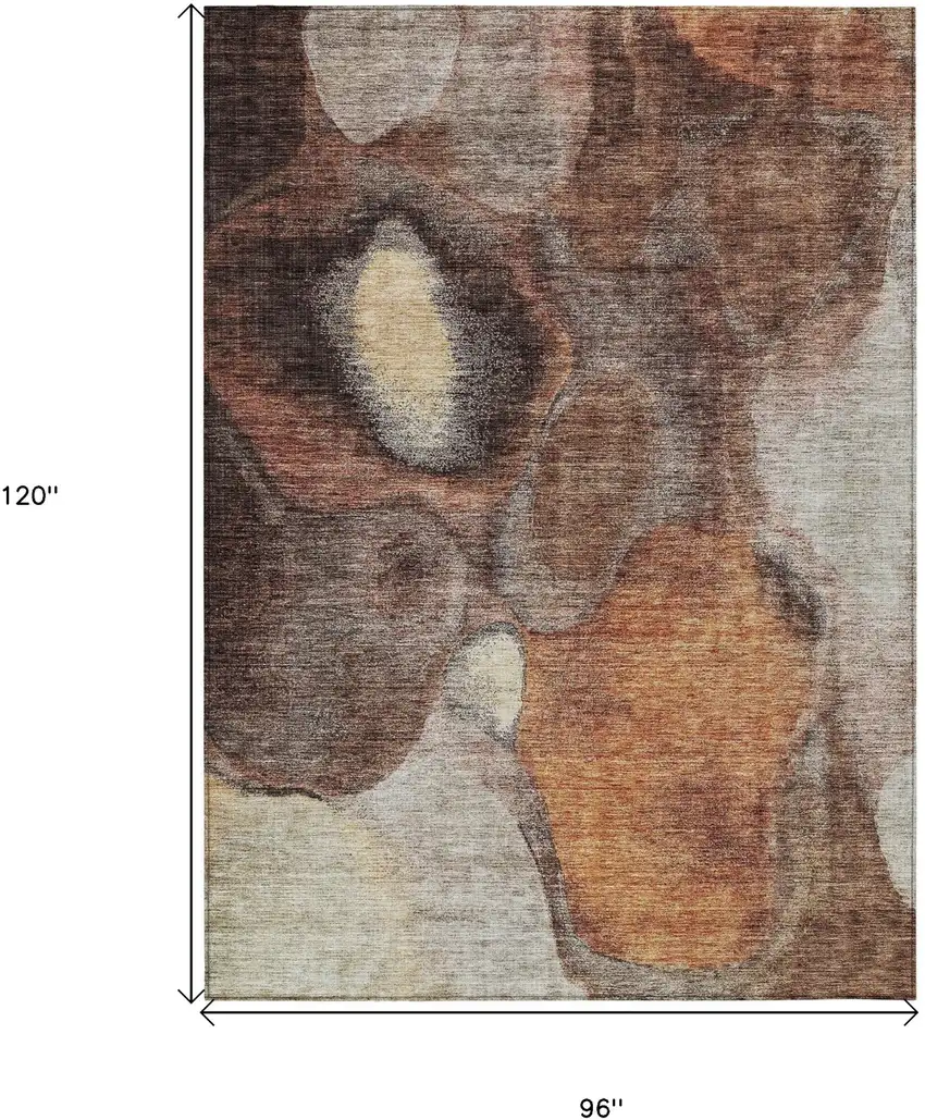 Coffee Copper And Beige Abstract Washable Indoor Outdoor Area Rug Photo 3