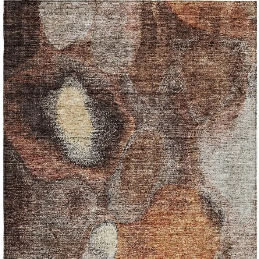 Coffee Copper And Beige Abstract Washable Indoor Outdoor Area Rug Photo 7