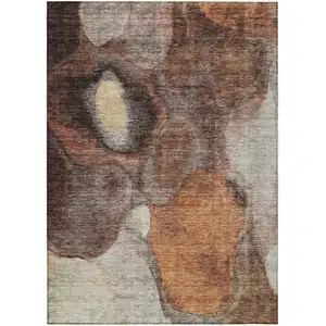 Photo of Coffee Copper And Beige Abstract Washable Indoor Outdoor Area Rug