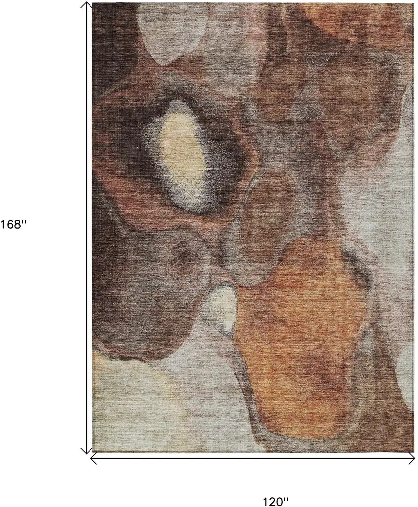 Coffee Copper And Beige Abstract Washable Indoor Outdoor Area Rug Photo 3