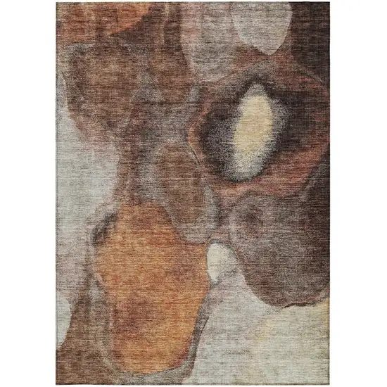 Coffee Copper And Beige Abstract Washable Indoor Outdoor Area Rug Photo 6