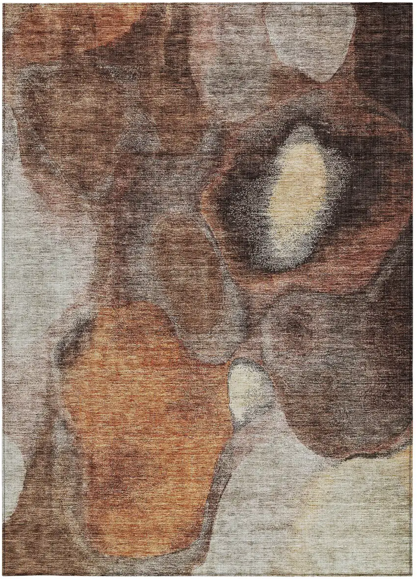 Coffee Copper And Beige Abstract Washable Indoor Outdoor Area Rug Photo 6