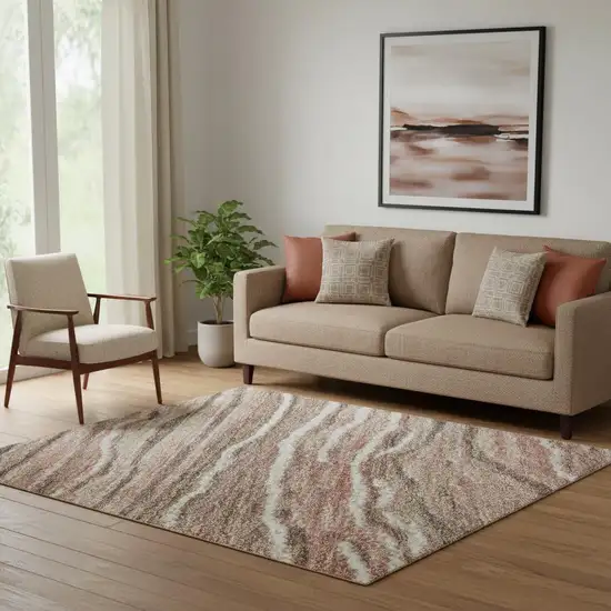 Coffee Copper And Beige Striped Washable Area Rug With UV Protection Photo 2