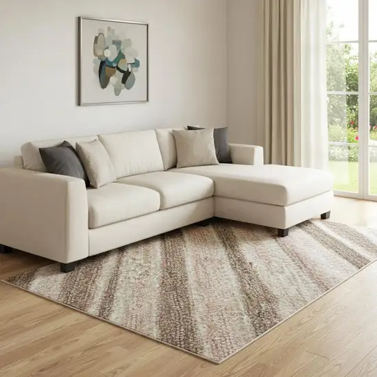 Coffee Copper And Beige Striped Washable Area Rug With UV Protection Photo 2