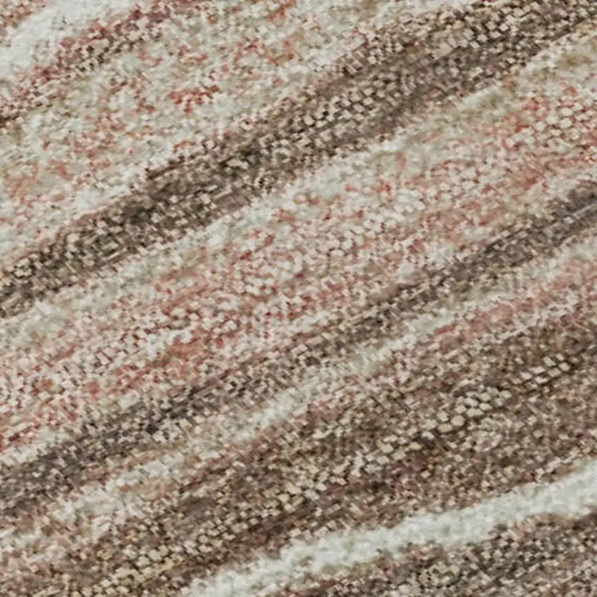 Coffee Copper And Beige Striped Washable Area Rug With UV Protection Photo 1