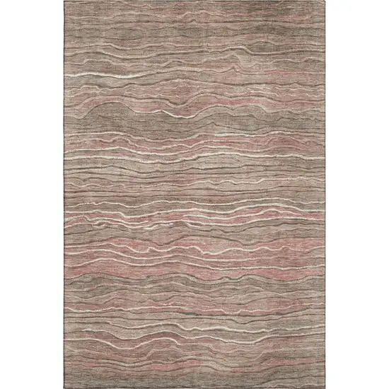 Coffee Copper And Beige Striped Washable Area Rug With UV Protection Photo 6