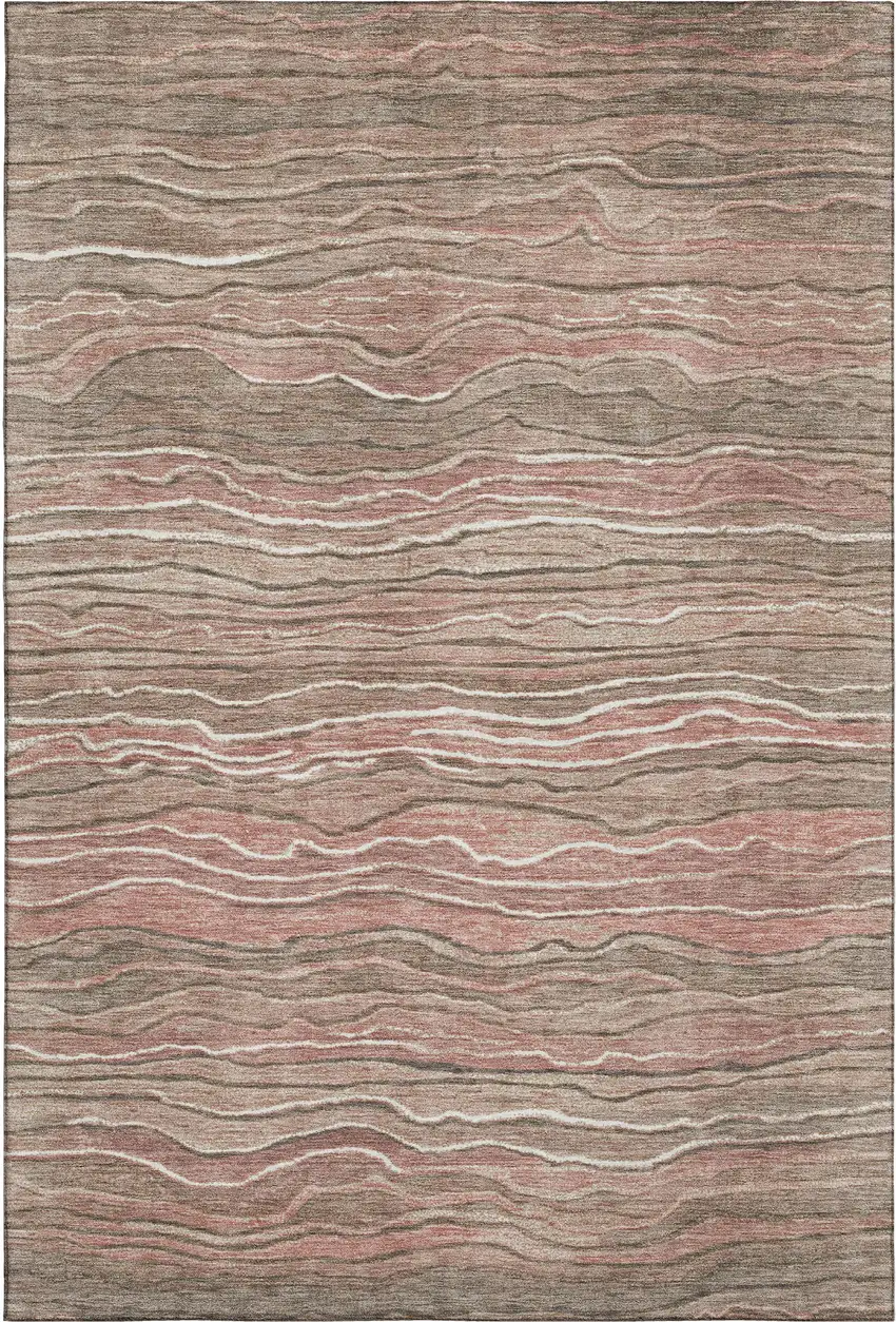 Coffee Copper And Beige Striped Washable Area Rug With UV Protection Photo 5