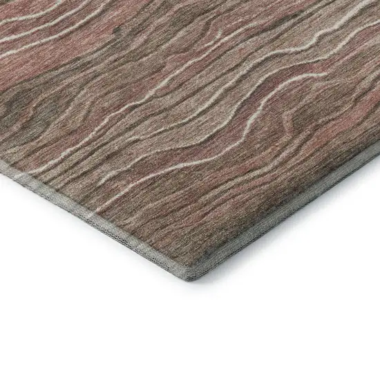Coffee Copper And Beige Striped Washable Area Rug With UV Protection Photo 7