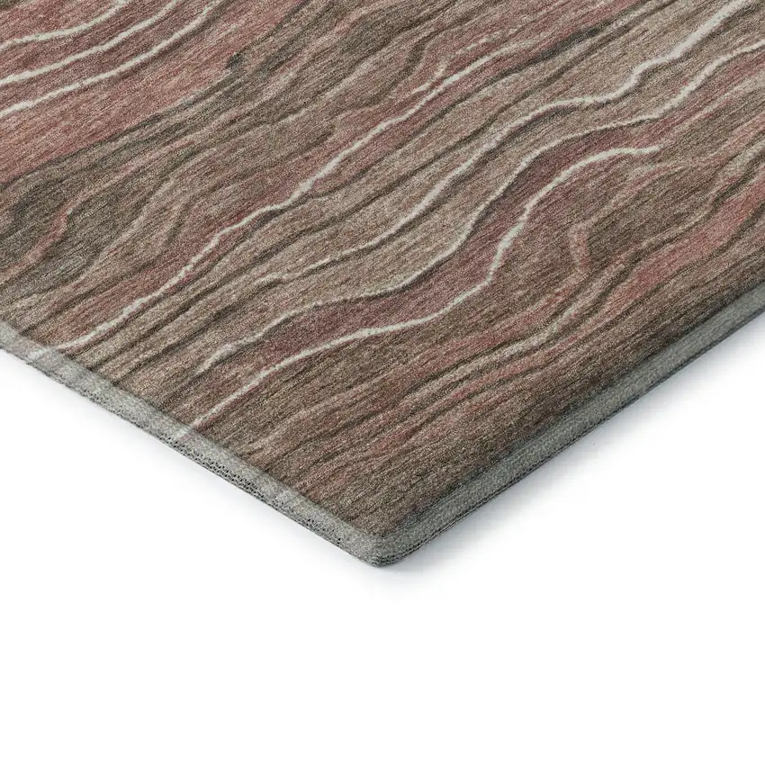 Coffee Copper And Beige Striped Washable Area Rug With UV Protection Photo 7