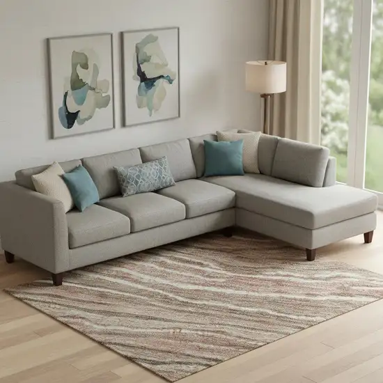 Coffee Copper And Beige Striped Washable Area Rug With UV Protection Photo 2