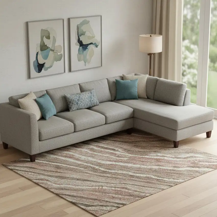 Coffee Copper And Beige Striped Washable Area Rug With UV Protection Photo 2