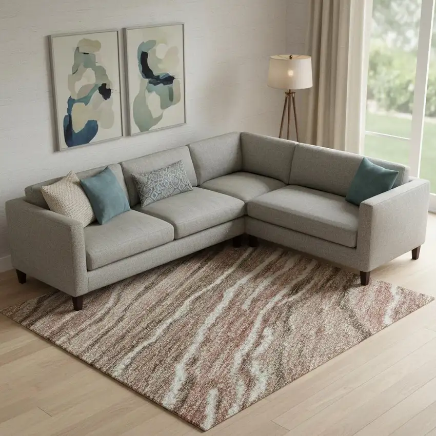 Coffee Copper And Beige Striped Washable Area Rug With UV Protection Photo 2