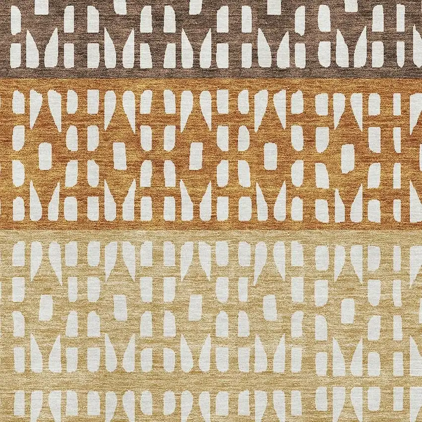 Coffee Copper And Ivory Geometric Washable Area Rug With UV Protection Photo 2