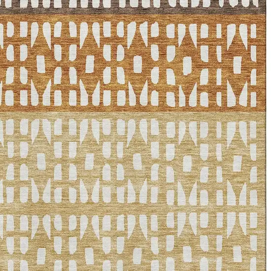 Coffee Copper And Ivory Geometric Washable Area Rug With UV Protection Photo 2