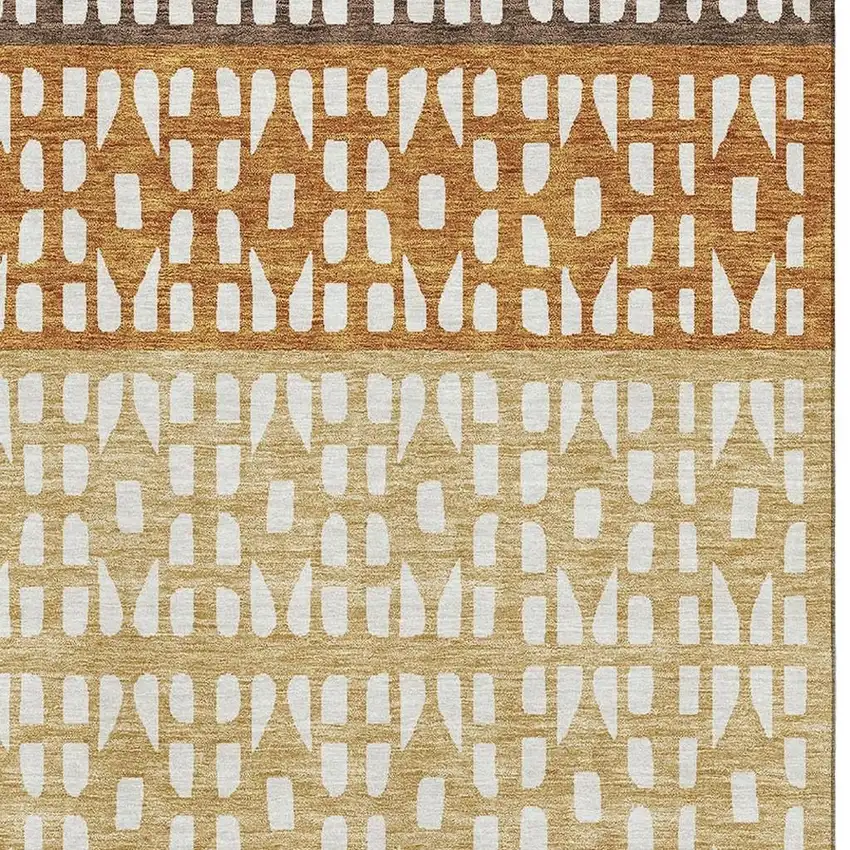 Coffee Copper And Ivory Geometric Washable Area Rug With UV Protection Photo 2