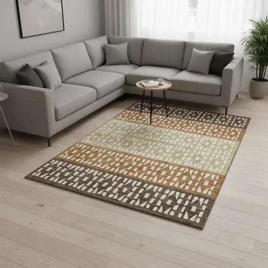 Coffee Copper And Ivory Geometric Washable Area Rug With UV Protection Photo 2