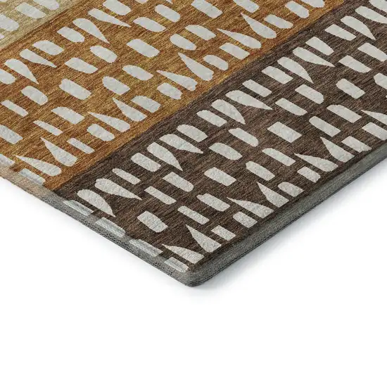 Coffee Copper And Ivory Geometric Washable Area Rug With UV Protection Photo 7