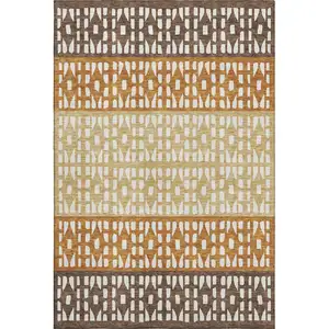 Photo of Coffee Copper And Ivory Geometric Washable Area Rug With UV Protection