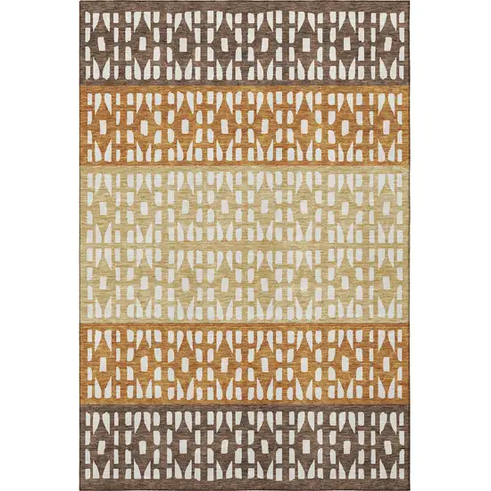 Coffee Copper And Ivory Geometric Washable Area Rug With UV Protection Photo 4
