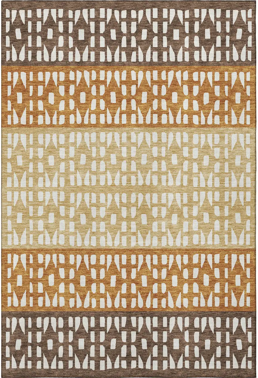 Coffee Copper And Ivory Geometric Washable Area Rug With UV Protection Photo 4
