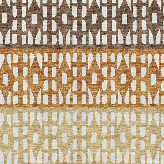 Coffee Copper And Ivory Geometric Washable Area Rug With UV Protection Photo 2