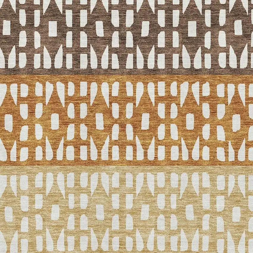 Coffee Copper And Ivory Geometric Washable Area Rug With UV Protection Photo 2