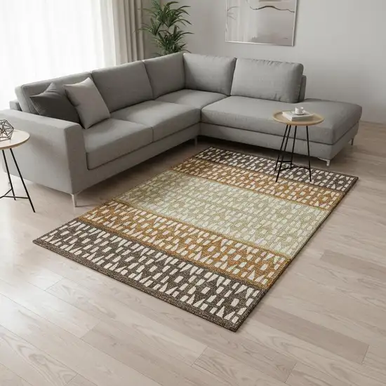 Coffee Copper And Ivory Geometric Washable Area Rug With UV Protection Photo 2