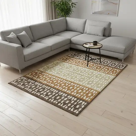 Coffee Copper And Ivory Geometric Washable Area Rug With UV Protection Photo 2