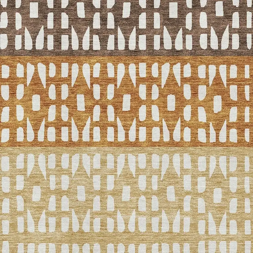 Coffee Copper And Ivory Geometric Washable Area Rug With UV Protection Photo 2