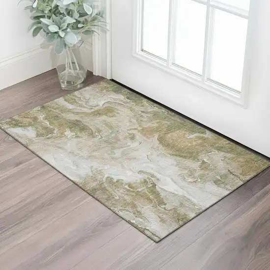 Coffee Copper And Silver Abstract Washable Area Rug With UV Protection Photo 2