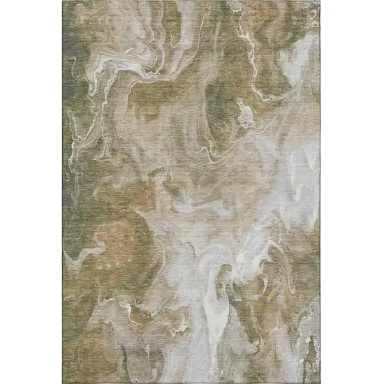 Coffee Copper And Silver Abstract Washable Area Rug With UV Protection Photo 3