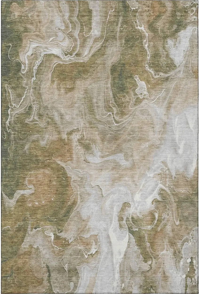 Coffee Copper And Silver Abstract Washable Area Rug With UV Protection Photo 3