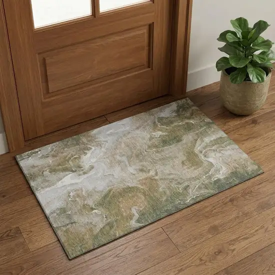 Coffee Copper And Silver Abstract Washable Area Rug With UV Protection Photo 1