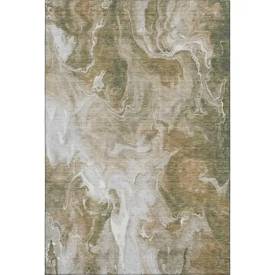 Coffee Copper And Silver Abstract Washable Area Rug With UV Protection Photo 1