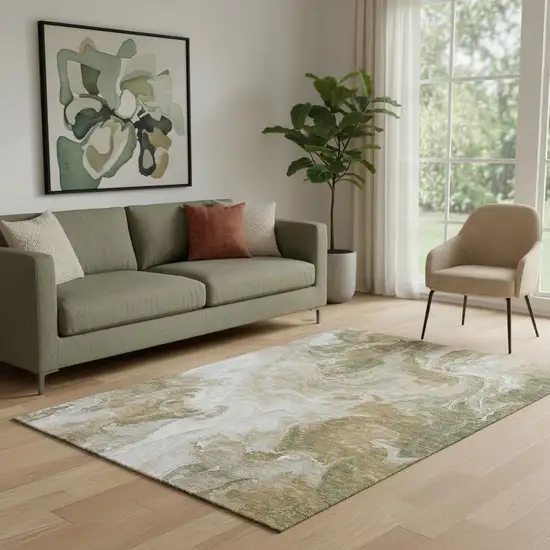 Coffee Copper And Silver Abstract Washable Area Rug With UV Protection Photo 2