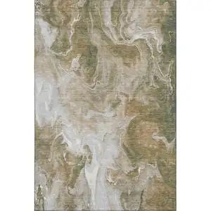 Photo of Coffee Copper And Silver Abstract Washable Area Rug With UV Protection