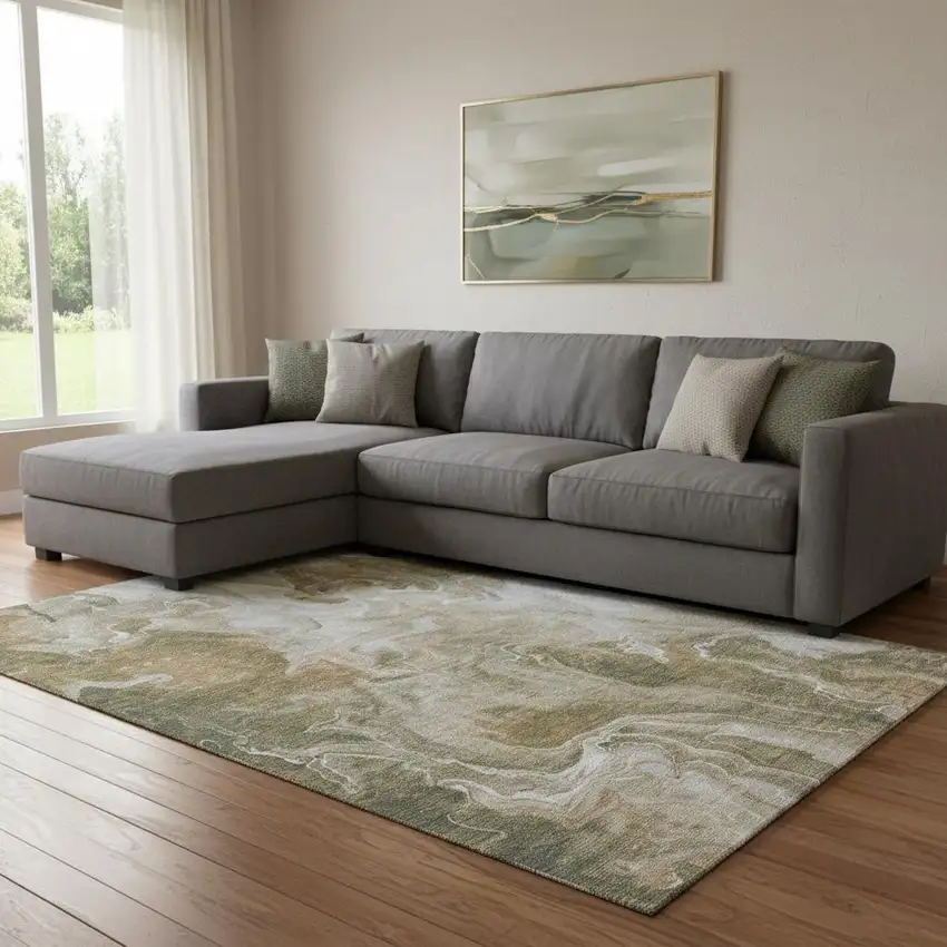 Coffee Copper And Silver Abstract Washable Area Rug With UV Protection Photo 2