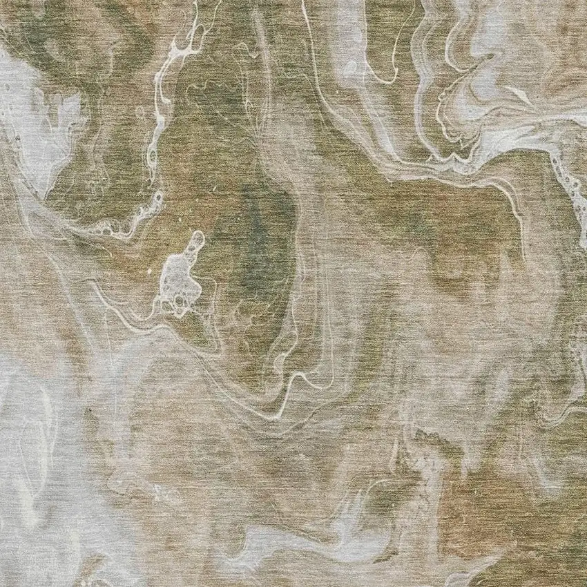 Coffee Copper And Silver Abstract Washable Area Rug With UV Protection Photo 2