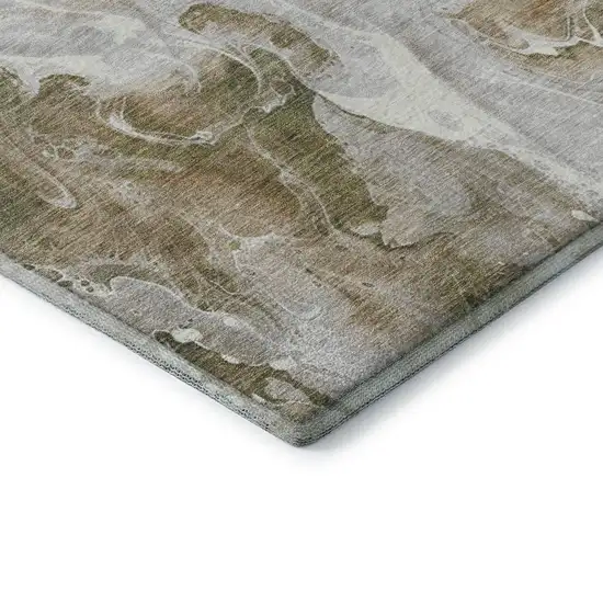 Coffee Copper And Silver Abstract Washable Area Rug With UV Protection Photo 7