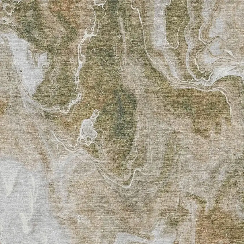 Coffee Copper And Silver Abstract Washable Area Rug With UV Protection Photo 2