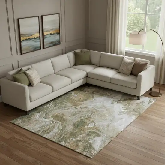 Coffee Copper And Silver Abstract Washable Area Rug With UV Protection Photo 2