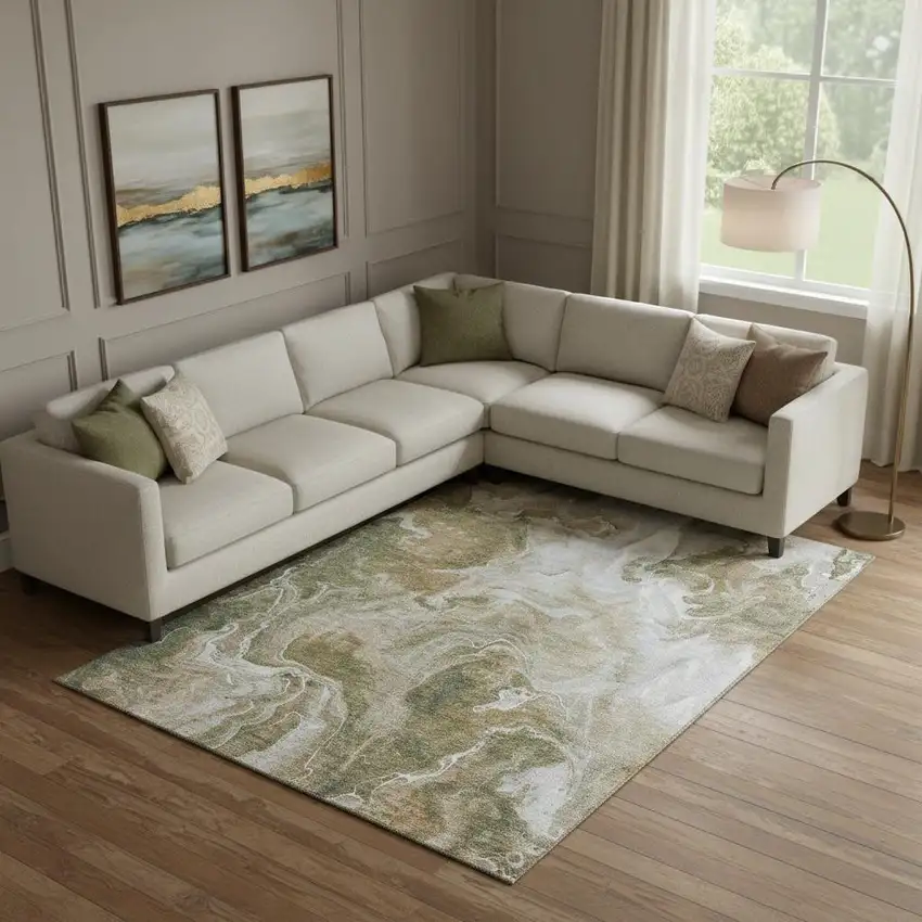 Coffee Copper And Silver Abstract Washable Area Rug With UV Protection Photo 2