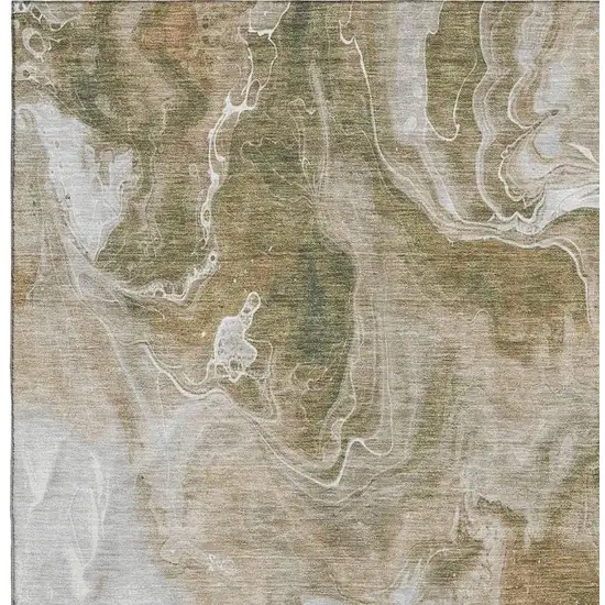 Coffee Copper And Silver Abstract Washable Area Rug With UV Protection Photo 2