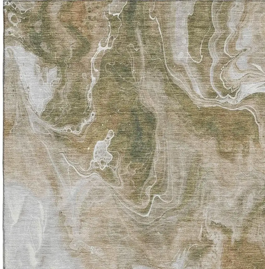 Coffee Copper And Silver Abstract Washable Area Rug With UV Protection Photo 2