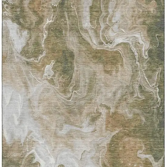 Coffee Copper And Silver Abstract Washable Area Rug With UV Protection Photo 3