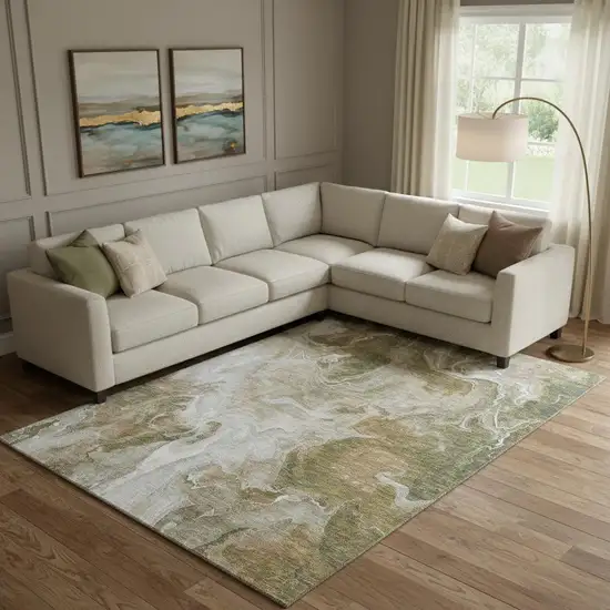 Coffee Copper And Silver Abstract Washable Area Rug With UV Protection Photo 2