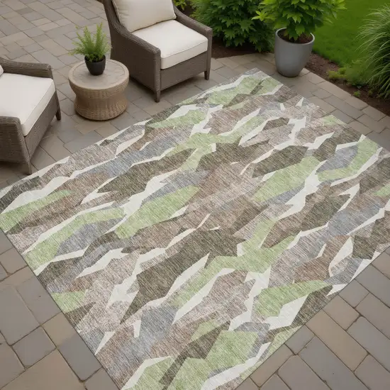 Coffee Fern Green And Khaki Striped Washable Indoor Outdoor Area Rug Photo 8