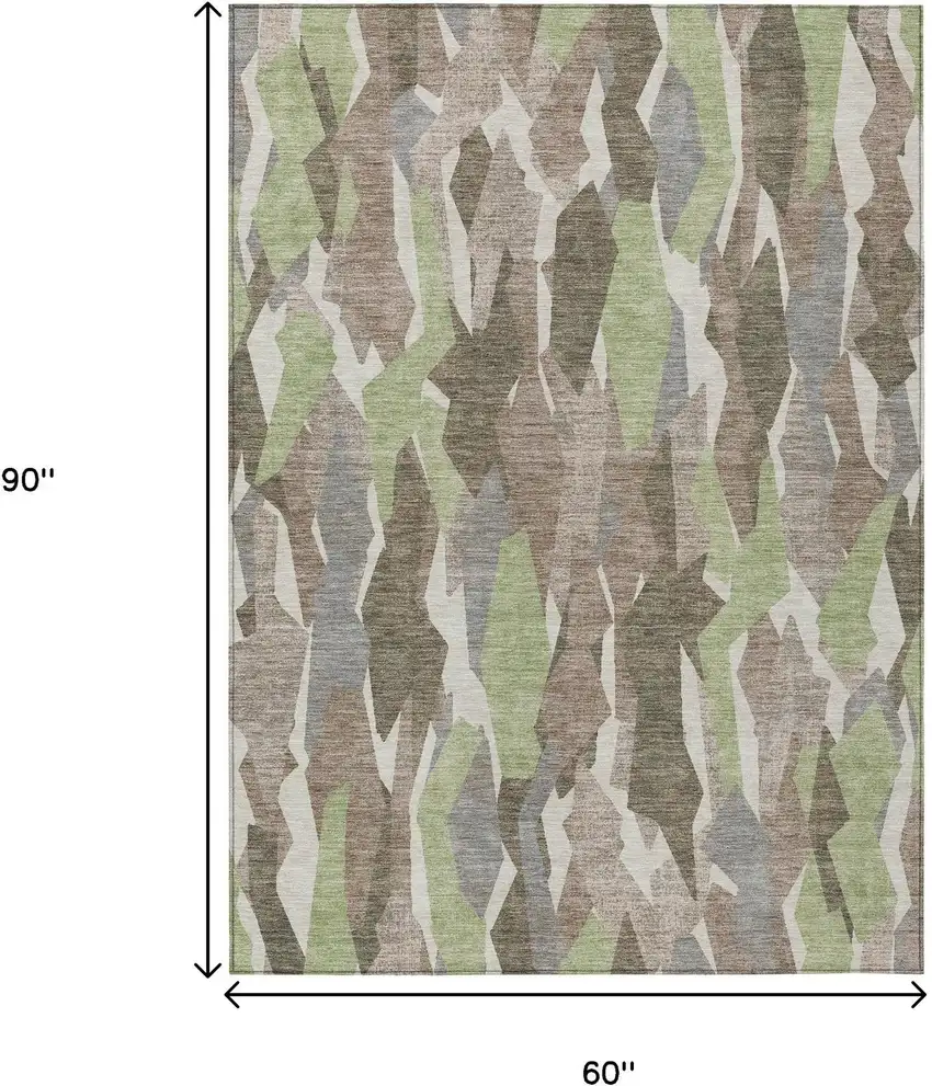 Coffee Fern Green And Khaki Striped Washable Indoor Outdoor Area Rug Photo 3