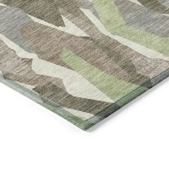 Coffee Fern Green And Khaki Striped Washable Indoor Outdoor Area Rug Photo 5