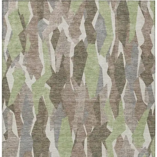 Coffee Fern Green And Khaki Striped Washable Indoor Outdoor Area Rug Photo 6
